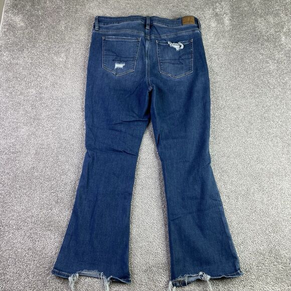 American Eagle Jeans Women’s 14 X-Short Blue Skinny Kick High Rise Distressed - Picture 3 of 12